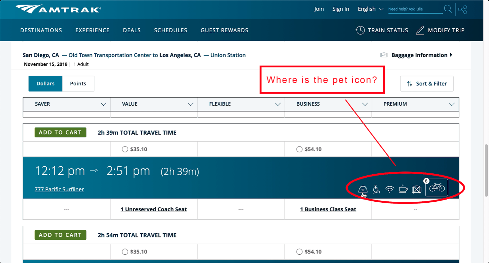 Amtrak component 1 no pets icon critique