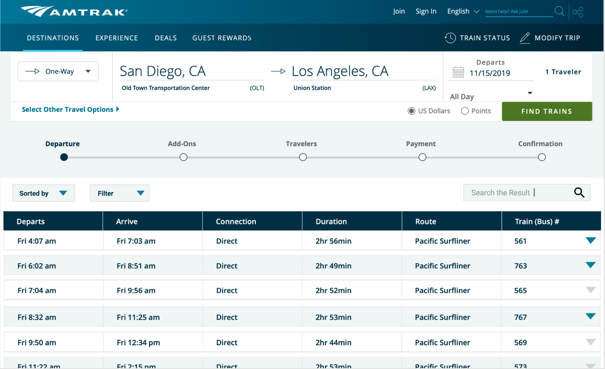 Amtrak redesign 1 of collapsed trip options/scheduling reusing assets of original