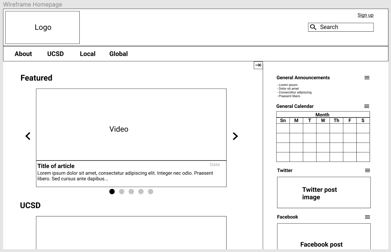 Homepage redesign wireframe