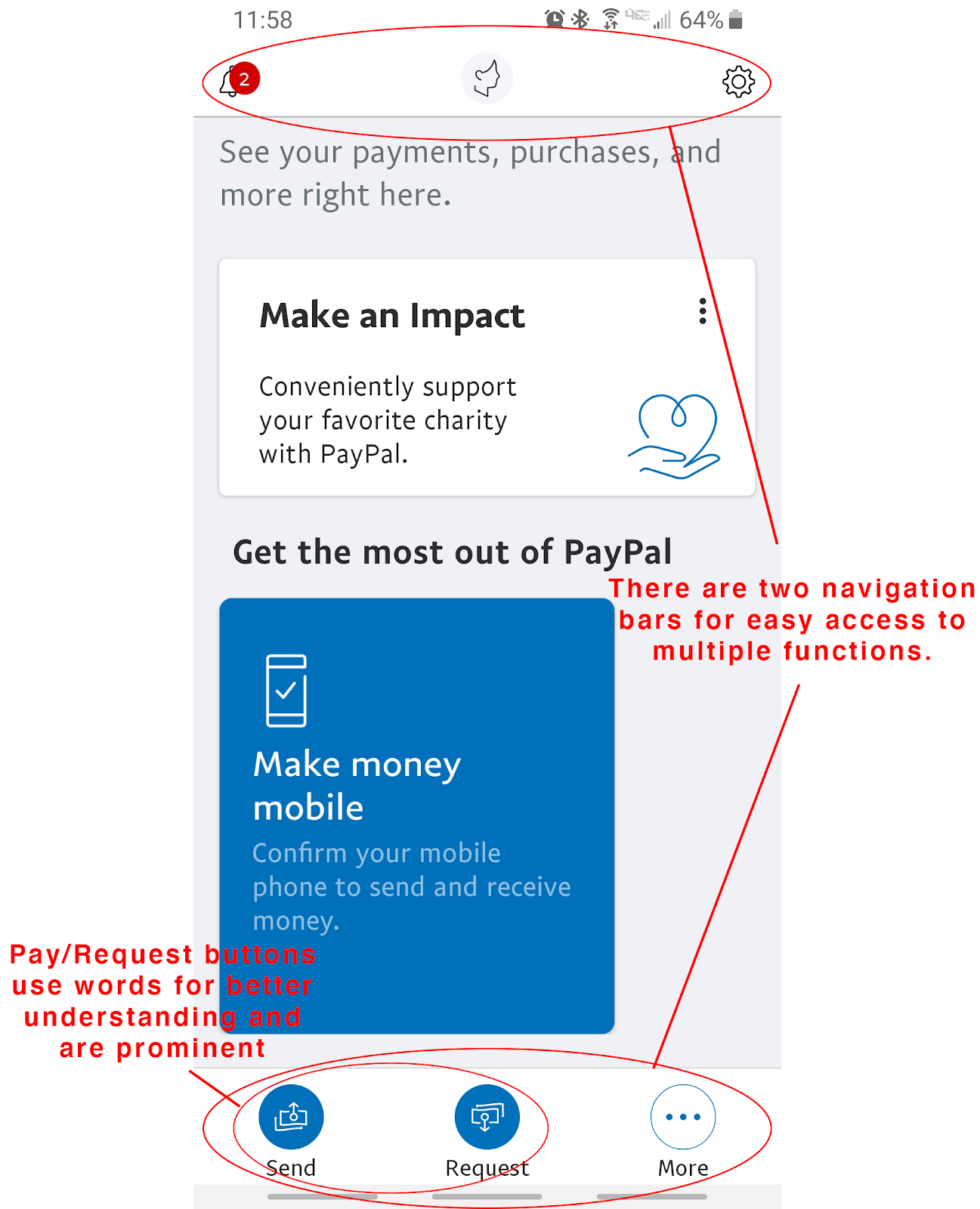 Comparison of how Paypal navbars are easier and efficient