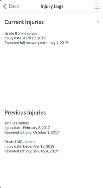 Paper prototype/wireframe of injury logs page