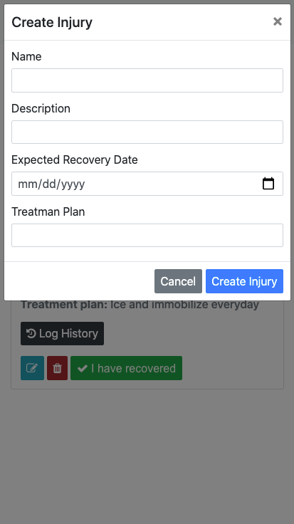 Prototype adding new injury page