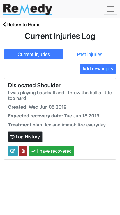 Prototype current injuries log page