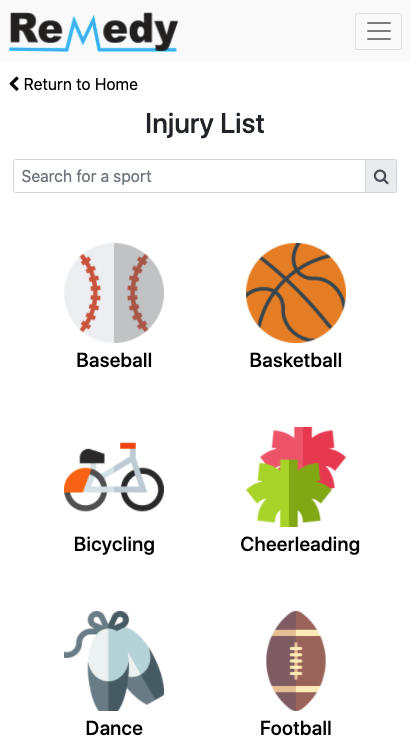 Prototype sports list injuries page