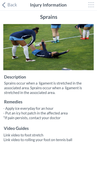 Paper prototype/wireframe of injury information page