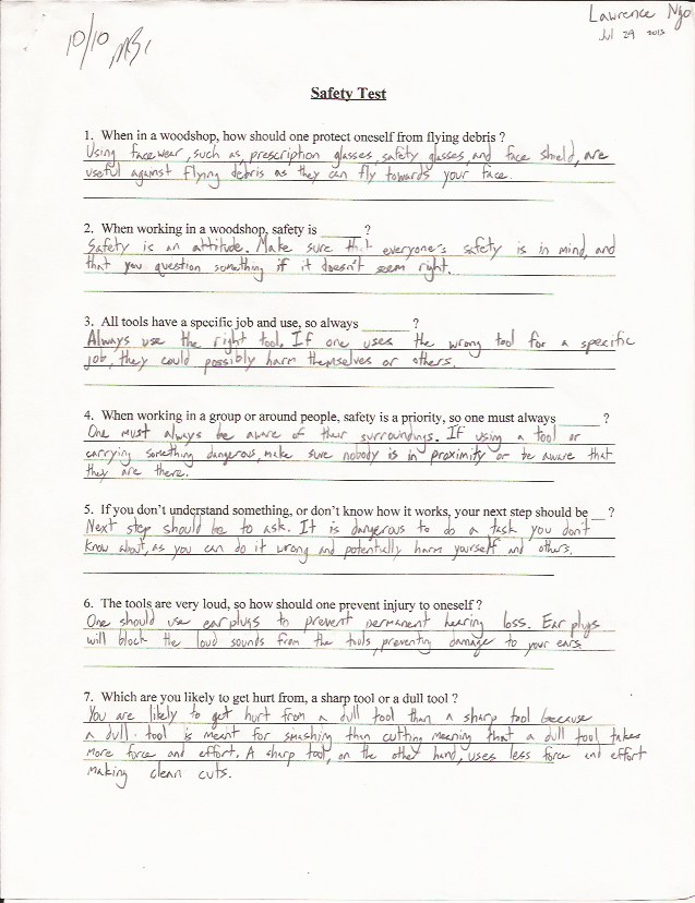 Written safety test page 1