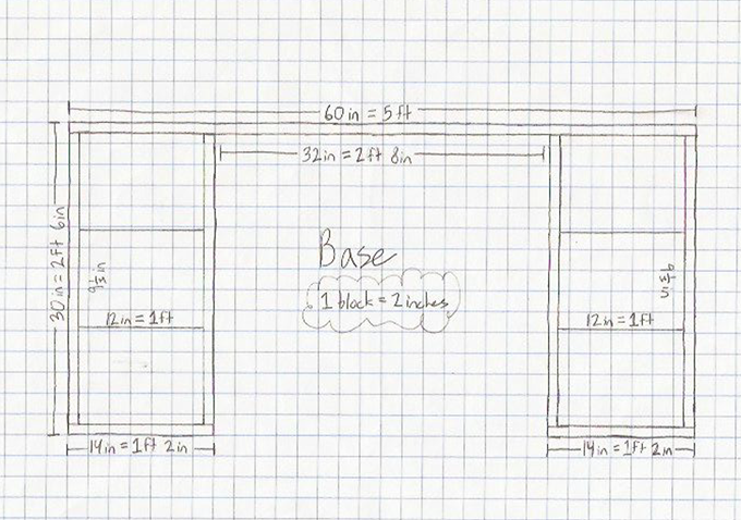 Sketch of the base part of desk