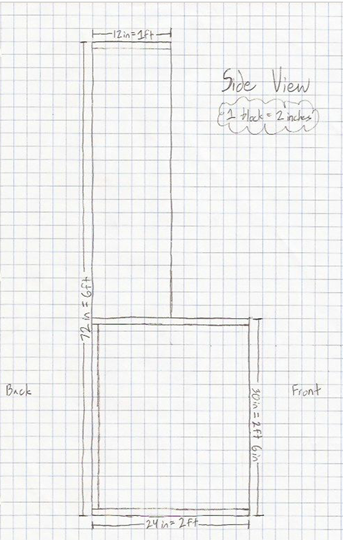 Sketch of the whole desk from the side